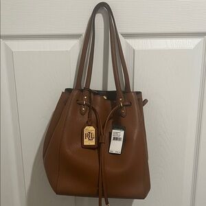 Ralph Lauren Double RL Brown Shoulder bucket Bag.